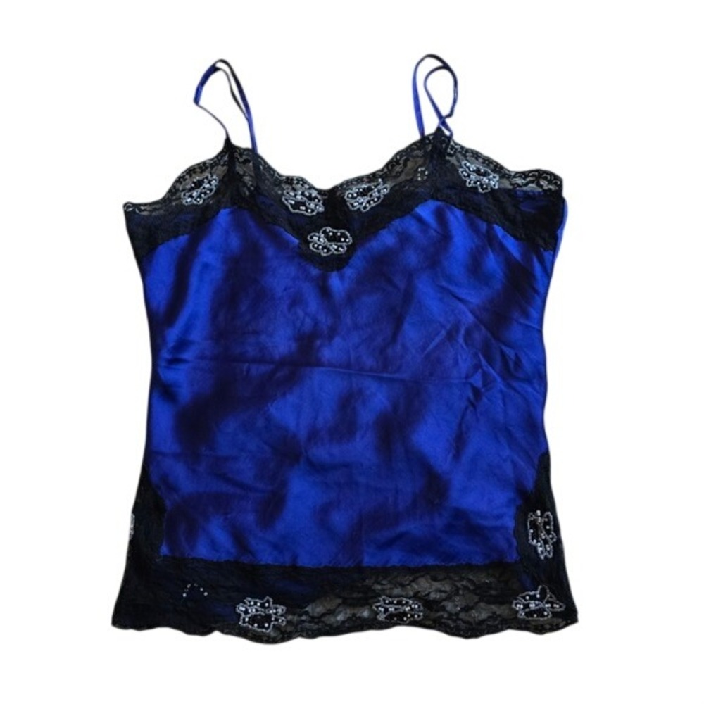 Y2K CINO‎ Women's Top 100% Silk Blue Embellished Size Medium